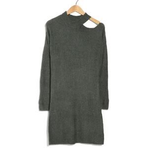STITCHDROP Above The Keyboard Slash Neck Knit Sweater Dress Long Sleeve Green XS